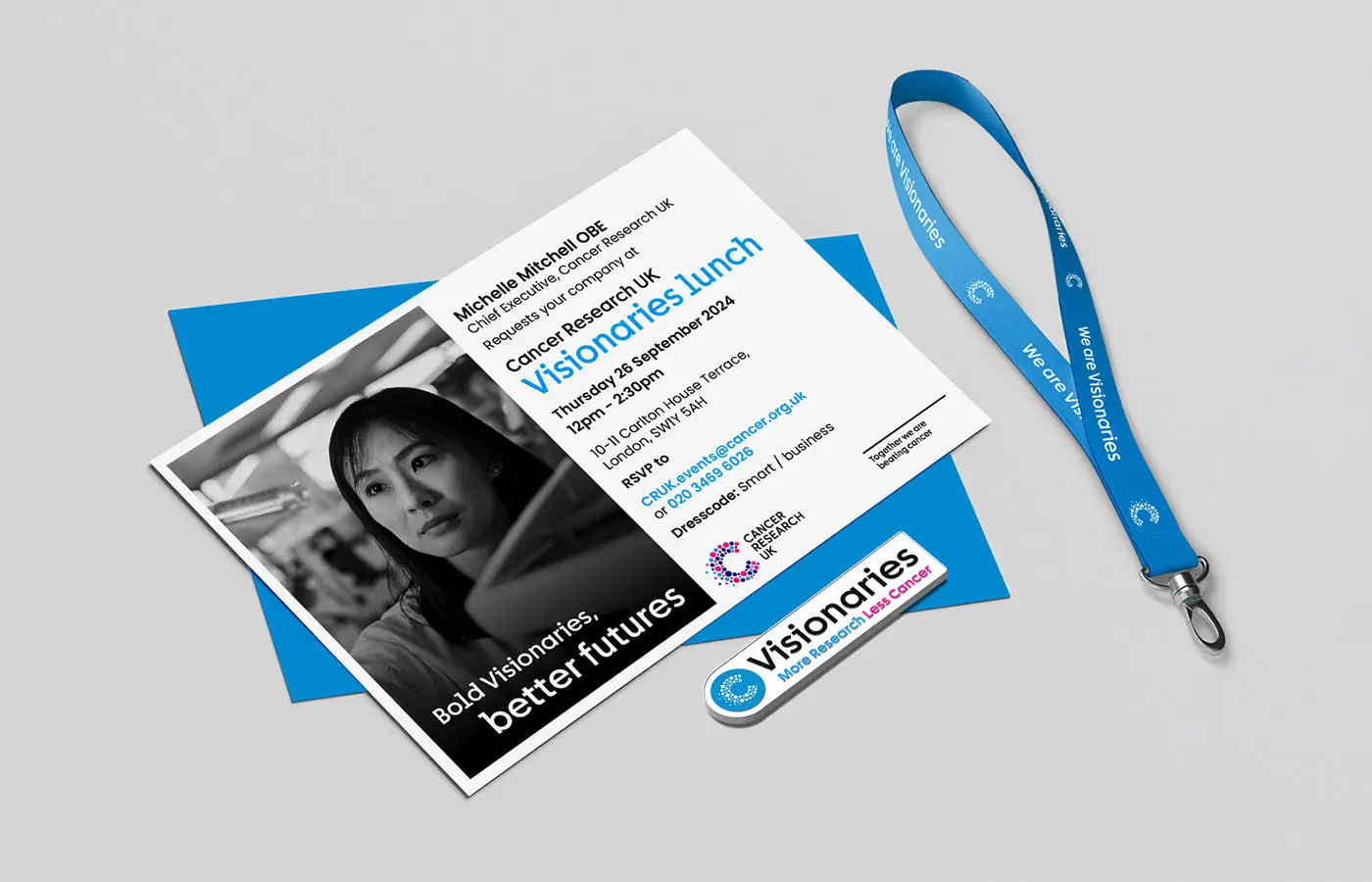 Visionaries_WelcomeGifts Welcome gifts for new Visionaries: event invite, lanyard and enamel pin.